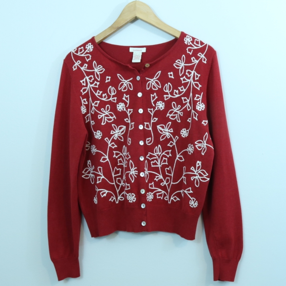 Sundance Cotton Embroidered Button Up Cardigan